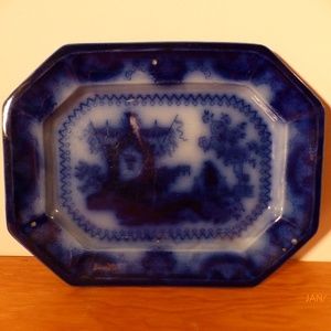 Antique Ironstone Blue Oriental Serving Platter